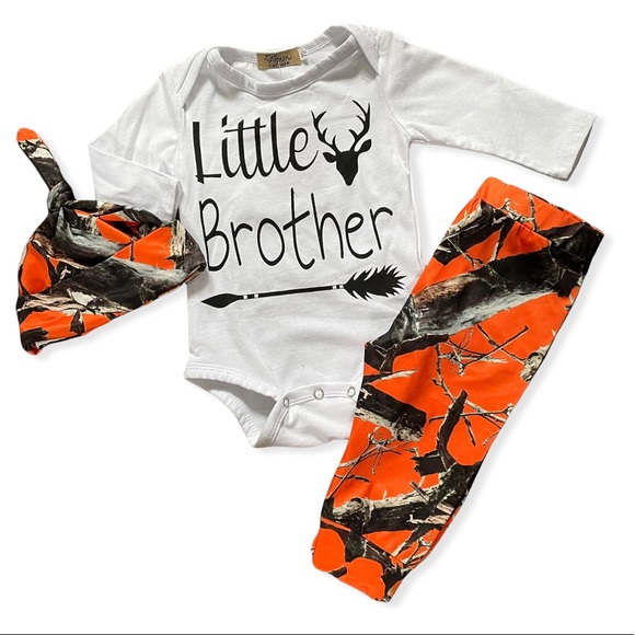 Other - Boutique Baby Boy LITTLE BROTHER Camo 3pc set